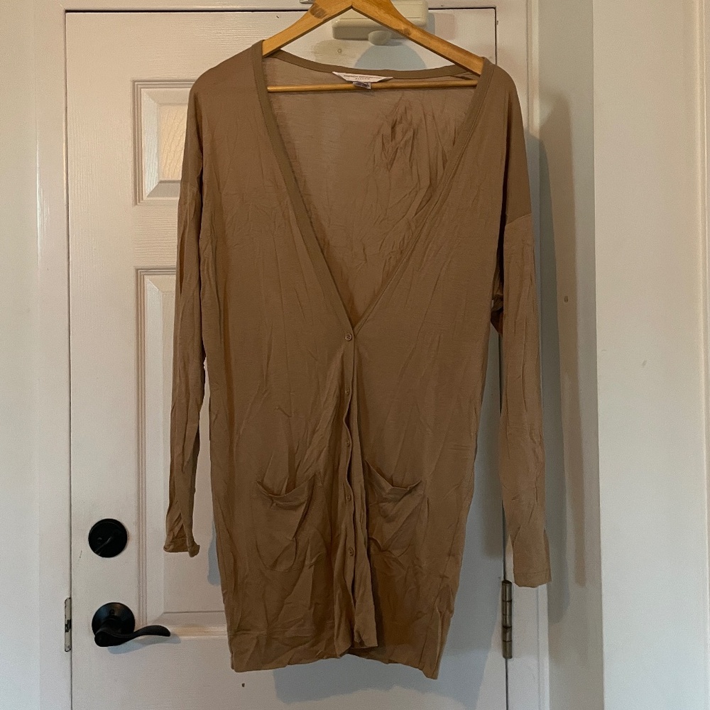 French Connection Brown Longline Thin Button Cardigan with Pockets sz Medium